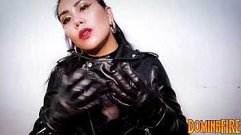 goth leather jacket femdom milf blowjob hj