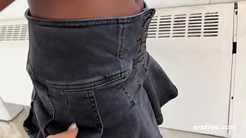 exhibitionist of small tits dangling cunt lips in public